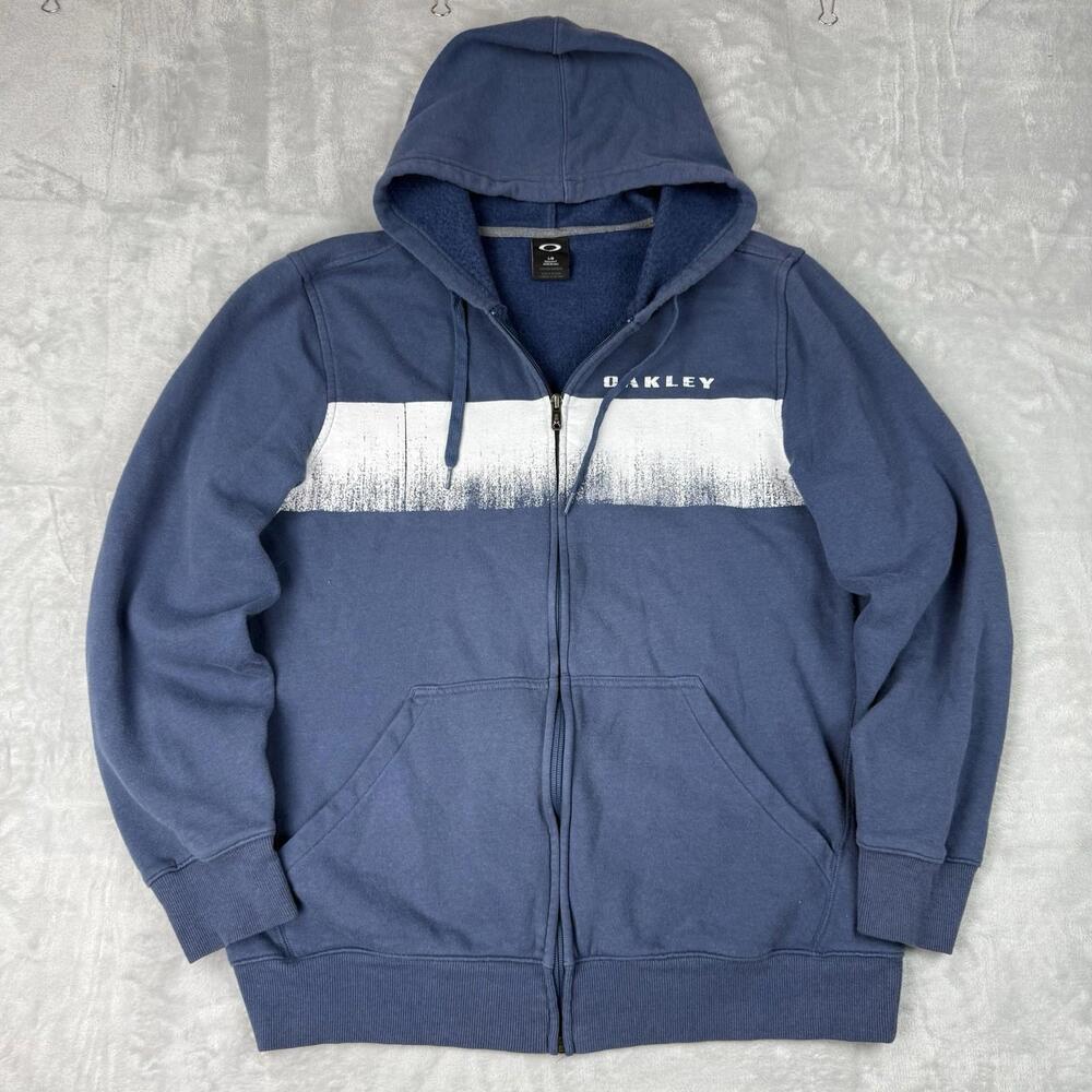 Oakley Vintage Full Zip Hoodie Blue Logo Ski Relaxed Men Sz L Fleece Y2K Skate